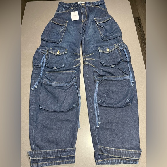 The Attico Fern Dark Blue Denim Long Pants Size 27 - Picture 4 of 13